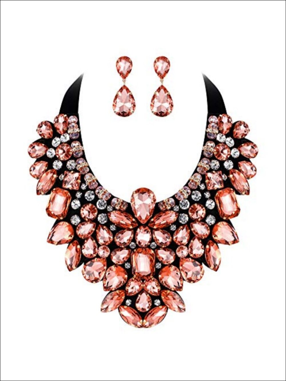 Rhinestone Crystal Statement Necklace Earring Set Costume Jewelry Formal